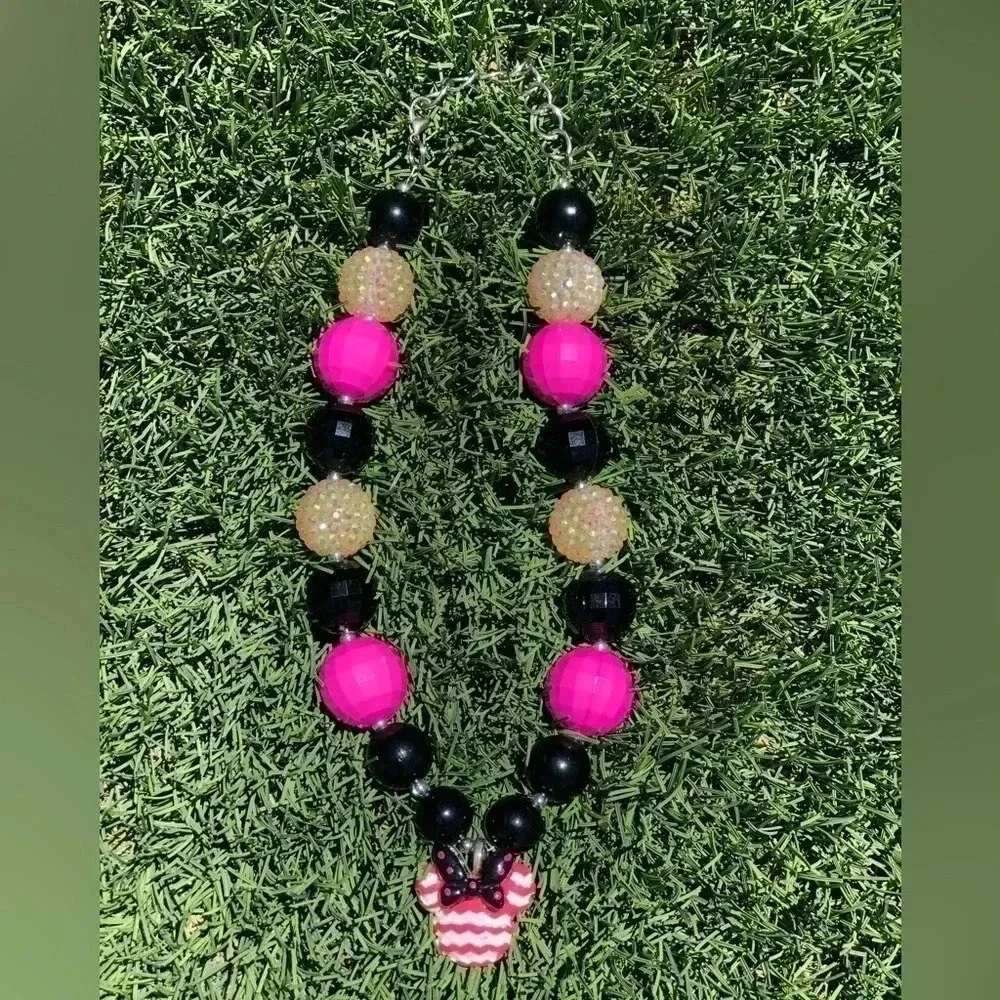 Girls Bubble Gum Bead Necklace with Minnie Mouse